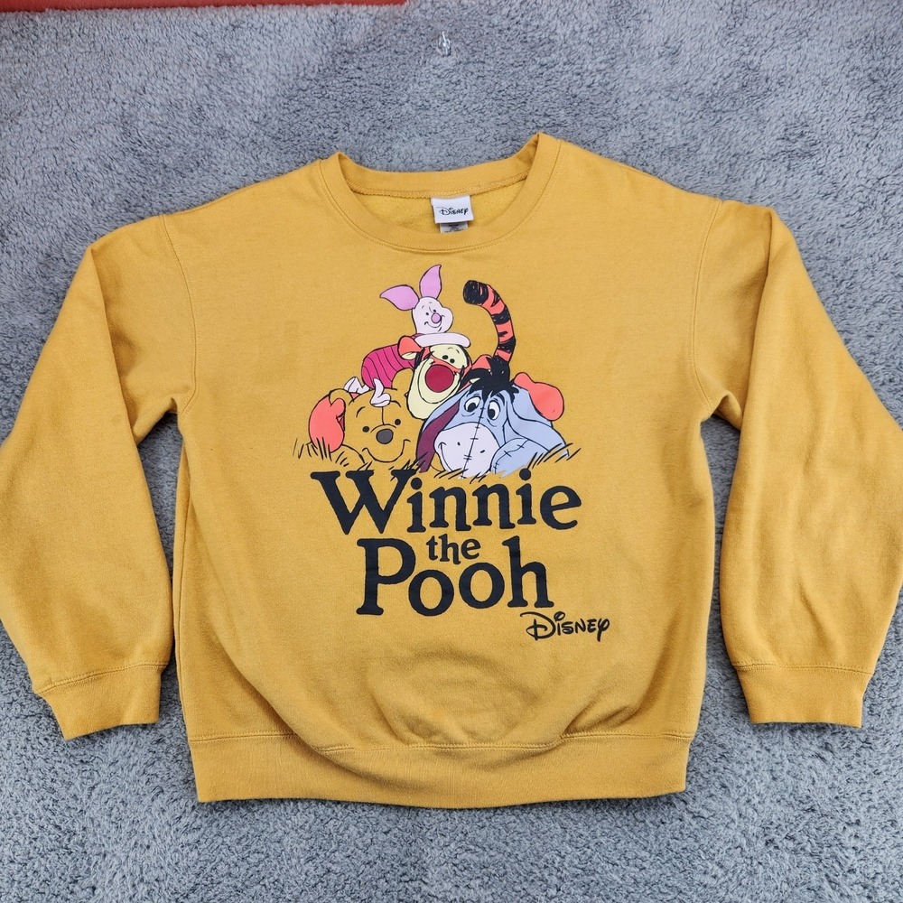 Disney Winnie The Pooh Crew Neck Sweatshirt Juniors M (7-9) Yellow Long Sleeve - Picture 1 of 8